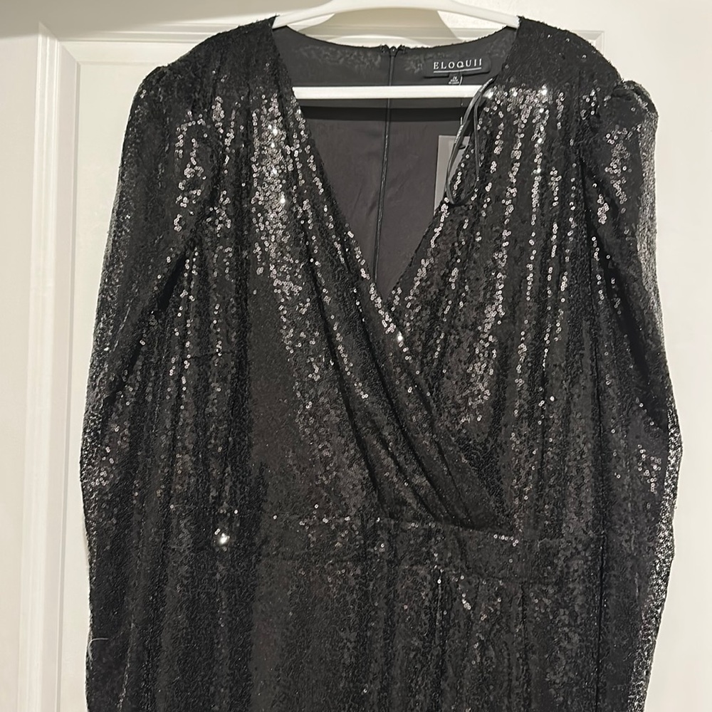ELOQUII HOLIDAY DRESS WITH BLACK SEQUINS